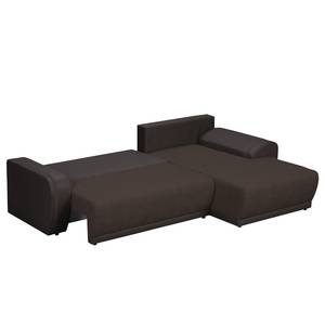 Ecksofa Westford (mit Schlaffunktion & 2 Hocker) - Kunstleder / Strukturstoff - Dunkelbraun / Braun - Longchair davorstehend rechts