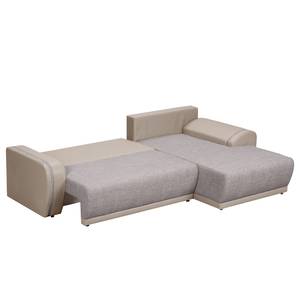 Ecksofa Westford (mit Schlaffunktion & 2 Hocker) - Kunstleder / Strukturstoff - Schlamm / Grau - Longchair davorstehend rechts