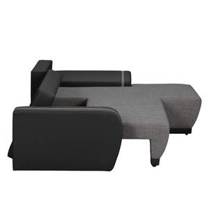 Ecksofa Westford (mit Schlaffunktion & 2 Hocker) - Kunstleder / Strukturstoff - Schwarz / Grau - Longchair davorstehend rechts