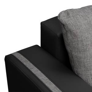 Ecksofa Westford (mit Schlaffunktion & 2 Hocker) - Kunstleder / Strukturstoff - Schwarz / Grau - Longchair davorstehend rechts