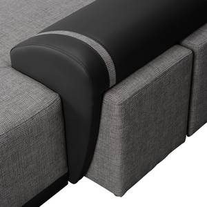 Ecksofa Westford (mit Schlaffunktion & 2 Hocker) - Kunstleder / Strukturstoff - Schwarz / Grau - Longchair davorstehend rechts