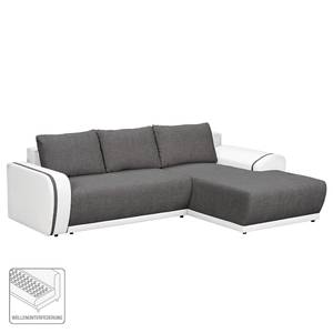 Ecksofa Westford (mit Schlaffunktion & 2 Hocker) - Kunstleder / Strukturstoff - Weiß / Grau - Longchair davorstehend rechts