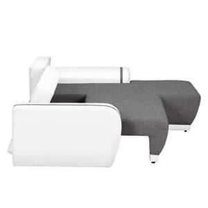 Ecksofa Westford (mit Schlaffunktion & 2 Hocker) - Kunstleder / Strukturstoff - Weiß / Grau - Longchair davorstehend rechts