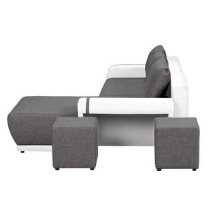 Ecksofa Westford (mit Schlaffunktion & 2 Hocker) - Kunstleder / Strukturstoff - Weiß / Grau - Longchair davorstehend rechts
