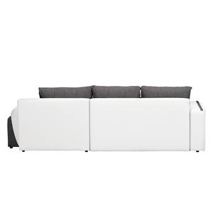 Ecksofa Westford (mit Schlaffunktion & 2 Hocker) - Kunstleder / Strukturstoff - Weiß / Grau - Longchair davorstehend rechts