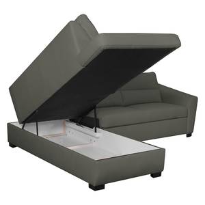 Canapé d'angle Willowie Cuir véritable - Gris - Méridienne longue à gauche (vue de face) - Fonction couchage - Coffre de lit