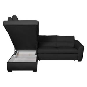 Canapé d'angle Willowie Cuir véritable - Noir - Méridienne longue à gauche (vue de face) - Fonction couchage - Coffre de lit