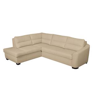 Ecksofa Willowie Echtleder Warmes Beige - Ottomane davorstehend links - Schlaffunktion - Bettkasten