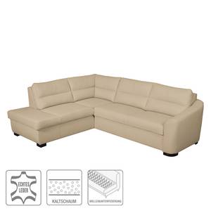 Ecksofa Willowie Echtleder Warmes Beige - Ottomane davorstehend links - Schlaffunktion - Bettkasten