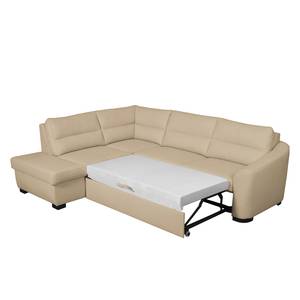 Ecksofa Willowie Echtleder Warmes Beige - Ottomane davorstehend links - Schlaffunktion - Bettkasten