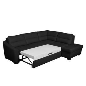 Canapé d'angle Willowie Cuir véritable - Noir - Méridienne longue à droite (vue de face) - Fonction couchage - Coffre de lit