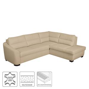 Ecksofa Willowie Echtleder Warmes Beige - Ottomane davorstehend rechts - Keine Funktion