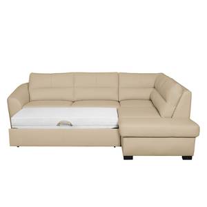 Canapé d'angle Willowie Cuir véritable - Beige chaud - Méridienne longue à droite (vue de face) - Fonction couchage - Coffre de lit