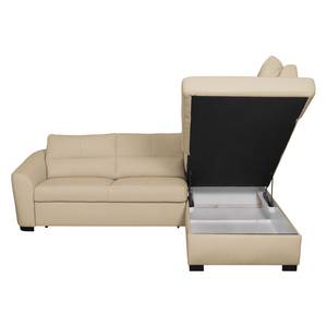 Canapé d'angle Willowie Cuir véritable - Beige chaud - Méridienne longue à droite (vue de face) - Fonction couchage - Coffre de lit