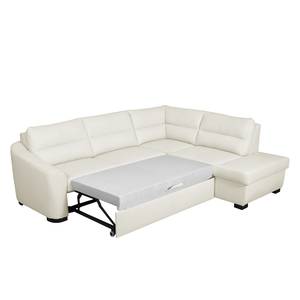 Canapé d'angle Willowie Cuir véritable - Blanc - Méridienne longue à droite (vue de face) - Fonction couchage - Coffre de lit