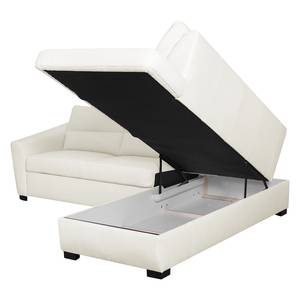 Canapé d'angle Willowie Cuir véritable - Blanc - Méridienne longue à droite (vue de face) - Fonction couchage - Coffre de lit