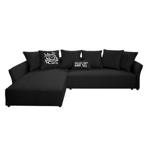 Ecksofa Wings Casual (mit Schlaffunktion) - Webstoff - Anthrazit - Longchair davorstehend links - 7 Kissen