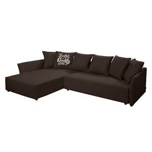 Hoekbank Wings Casual structuurstof - Bruin - Longchair vooraanzicht links - 6 kussens