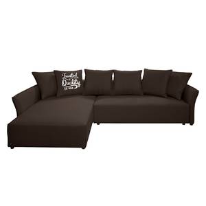 Ecksofa Wings Casual (mit Schlaffunktion) - Webstoff - Braun - Longchair davorstehend links - 6 Kissen