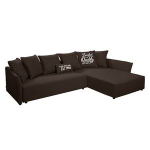 Ecksofa Wings Casual (mit Schlaffunktion) - Webstoff - Braun - Longchair davorstehend rechts - 7 Kissen