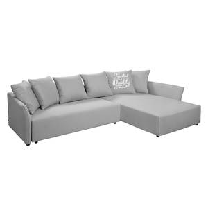 Ecksofa Wings Casual (mit Schlaffunktion) - Webstoff - Lichtgrau - Longchair davorstehend rechts - 6 Kissen