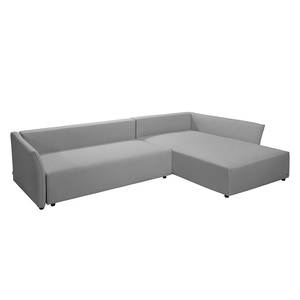 Ecksofa Wings Casual (mit Schlaffunktion) - Webstoff - Lichtgrau - Longchair davorstehend rechts - 6 Kissen