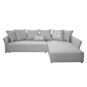 Ecksofa Wings Casual (mit Schlaffunktion) - Webstoff - Lichtgrau - Longchair davorstehend rechts - 7 Kissen