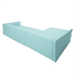 Ecksofa Wings Casual (mit Schlaffunktion) - Webstoff - Himmelblau - Longchair davorstehend links - 6 Kissen