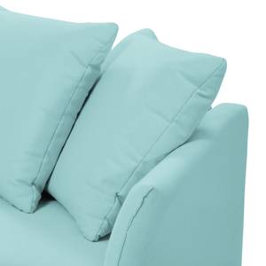 Canapé d'angle Wings Casual Tissu structuré - Bleu ciel - Méridienne courte à gauche (vue de face) - 6 coussins