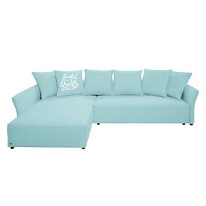 Ecksofa Wings Casual (mit Schlaffunktion) - Webstoff - Himmelblau - Longchair davorstehend links - 6 Kissen