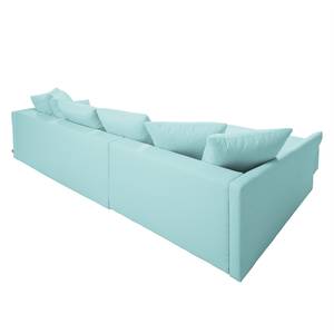 Ecksofa Wings Casual (mit Schlaffunktion) - Webstoff - Himmelblau - Longchair davorstehend links - 7 Kissen