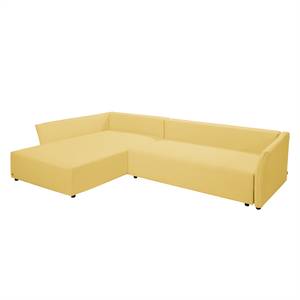 Ecksofa Wings Casual (mit Schlaffunktion) - Webstoff - Maisgelb - Longchair davorstehend links - 6 Kissen