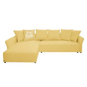 Ecksofa Wings Casual (mit Schlaffunktion) - Webstoff - Maisgelb - Longchair davorstehend links - 6 Kissen