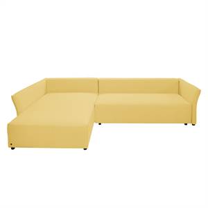 Ecksofa Wings Casual (mit Schlaffunktion) - Webstoff - Maisgelb - Longchair davorstehend links - 7 Kissen