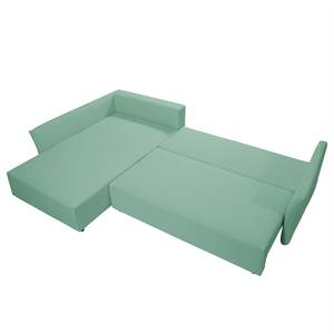 Ecksofa Wings Casual (mit Schlaffunktion) - Webstoff - Mint - Longchair davorstehend links - 7 Kissen