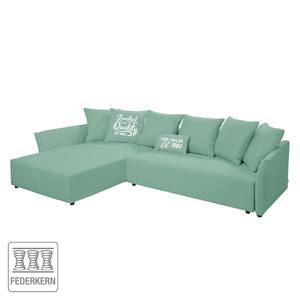 Ecksofa Wings Casual (mit Schlaffunktion) - Webstoff - Mint - Longchair davorstehend links - 7 Kissen