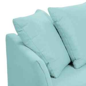 Canapé d'angle Wings Casual Tissu structuré - Bleu ciel - Méridienne courte à droite (vue de face) - 6 coussins