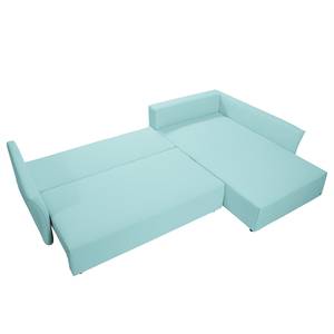 Ecksofa Wings Casual (mit Schlaffunktion) - Webstoff - Himmelblau - Longchair davorstehend rechts - 7 Kissen