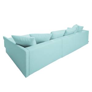 Ecksofa Wings Casual (mit Schlaffunktion) - Webstoff - Himmelblau - Longchair davorstehend rechts - 7 Kissen