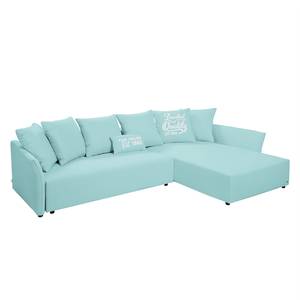 Ecksofa Wings Casual (mit Schlaffunktion) - Webstoff - Himmelblau - Longchair davorstehend rechts - 7 Kissen