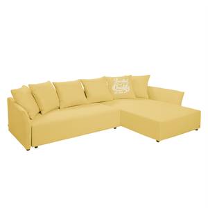 Ecksofa Wings Casual (mit Schlaffunktion) - Webstoff - Maisgelb - Longchair davorstehend rechts - 6 Kissen