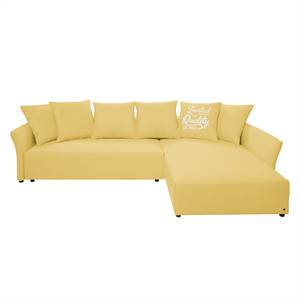 Ecksofa Wings Casual (mit Schlaffunktion) - Webstoff - Maisgelb - Longchair davorstehend rechts - 6 Kissen