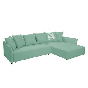 Ecksofa Wings Casual (mit Schlaffunktion) - Webstoff - Mint - Longchair davorstehend rechts - 6 Kissen