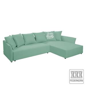 Ecksofa Wings Casual (mit Schlaffunktion) - Webstoff - Mint - Longchair davorstehend rechts - 6 Kissen