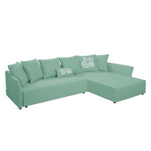 Ecksofa Wings Casual (mit Schlaffunktion) - Webstoff - Mint - Longchair davorstehend rechts - 7 Kissen