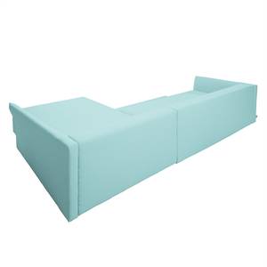 Canapé d'angle Wings Style (convertible) Tissu structuré - Bleu ciel - Méridienne courte à droite (vue de face) - 1 coussin