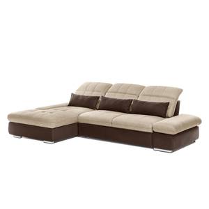 Ecksofa Wonder Microfaser / Webstoff Braun / Cappuccino - Ottomane davorstehend links