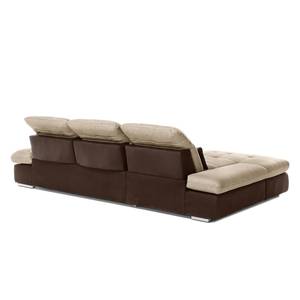 Ecksofa Wonder Microfaser / Webstoff Braun / Cappuccino - Ottomane davorstehend links