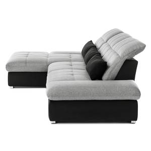 Ecksofa Wonder Microfaser / Webstoff Schwarz / Hellgrau - Ottomane davorstehend links