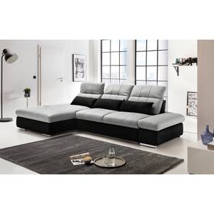 Ecksofa Wonder Microfaser / Webstoff Schwarz / Hellgrau - Ottomane davorstehend links